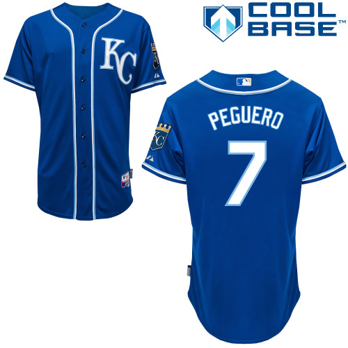 Carlos Peguero #7 mlb Jersey-Kansas City Royals Women's Authentic 2014 Alternate 2 Blue Cool Base Baseball Jersey